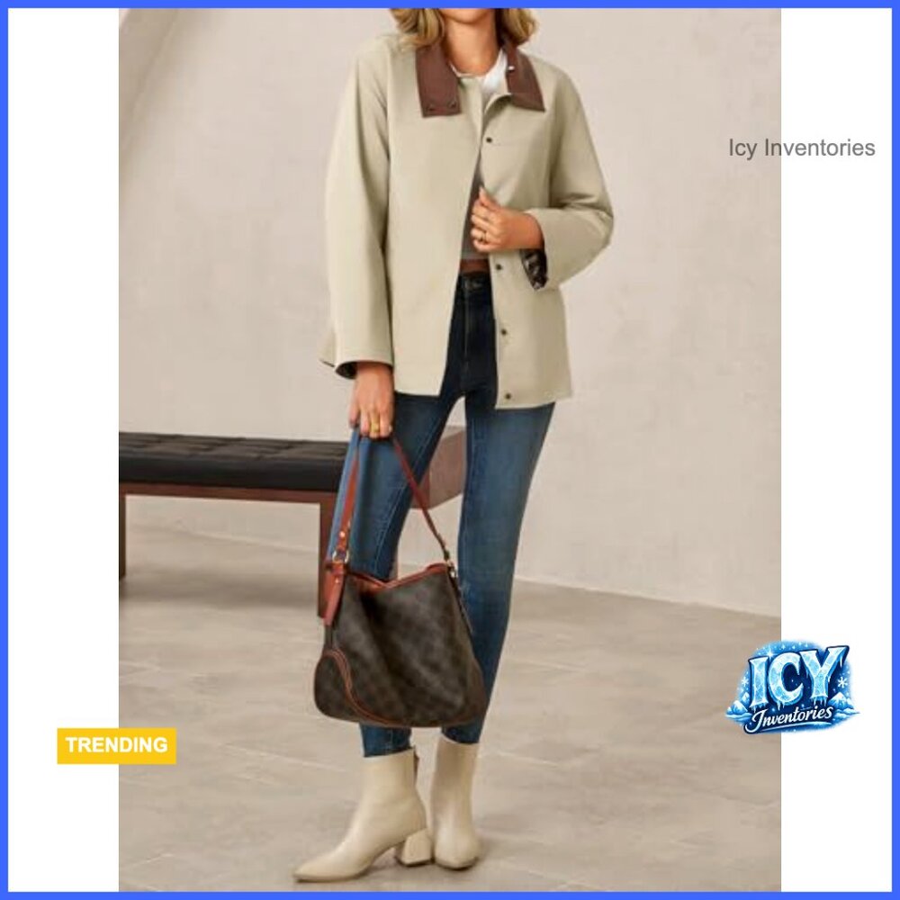 Windproof Polyester Trench Coat With Leather Coll… - image 5